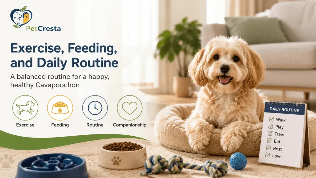 cavapoochon Exercise, feeding, and daily routine