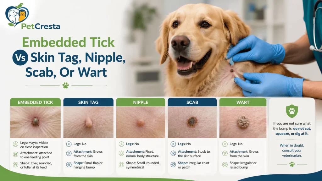 embedded fully ticks on dogs Vs Skin Tag, Nipple, Scab, Or Wart